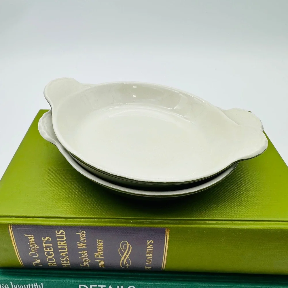 Hall China 433 Vintage Hunter Green Individual Shirred Egg Baker Dishes Set of 2